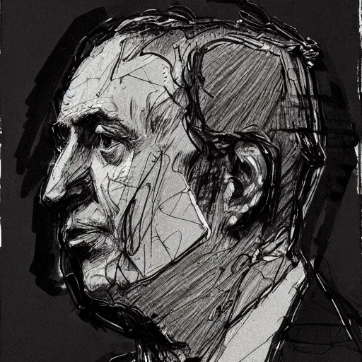 Prompt: a realistic yet scraggly portrait sketch of the side profile of a stern and sophisticated bob odenkirk, trending on artstation, intricate details, in the style of frank auerbach, in the style of sergio aragones, in the style of martin ansin, in the style of david aja, in the style of mattias adolfsson