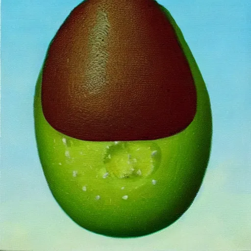 Image similar to surrealistic avocado on toast by renee magritte, oil on canvas