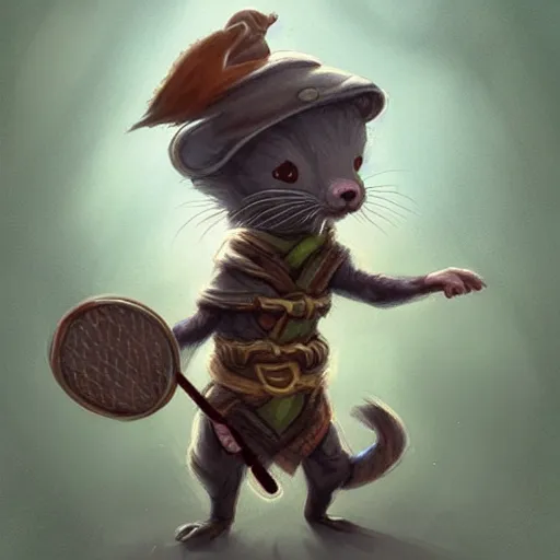 Image similar to cute little anthropomorphic ferret [ thing ], playing badminton, tiny, small, short, wizard robe, cute and adorable, pretty, beautiful, dnd character art portrait, matte fantasy painting, deviantart artstation, by jason felix by steve argyle by tyler jacobson by peter mohrbacher, cinema