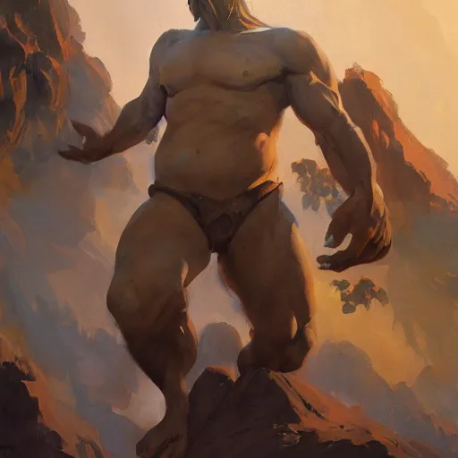 Image similar to Greg Manchess painting of a stone giant, medium shot, low angle, asymmetrical, Fantasy Art, Organic Painting, sunny day, Matte Painting, bold shapes, hard edges, street art, trending on artstation, by Huang Guangjian and Gil Elvgren and Sachin Teng