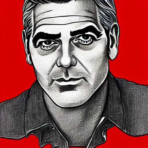 Image similar to a portrait drawing of George Clooney drawn by Robert Crumb