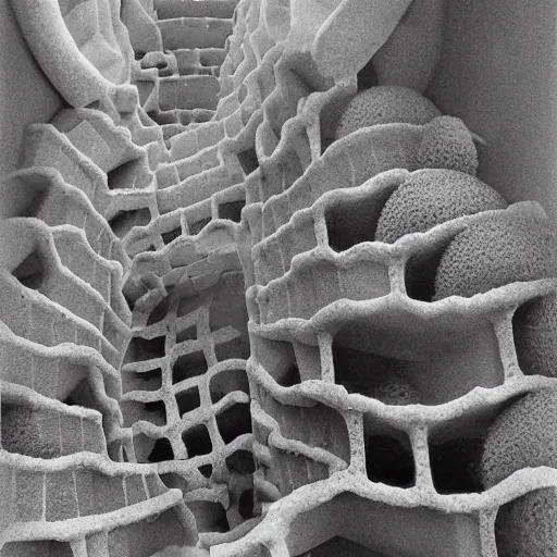 Prompt: vintage nostalgic hyper liminal photo, sponge with many pathways inside each hole, tunnels lead to memories, photo, mysterious, surrealist depiction of a normal sponge, trending, m. c. esher