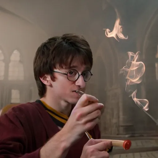 Image similar to cinematic scene of harry potter smoking weed movie 4 k 8 k