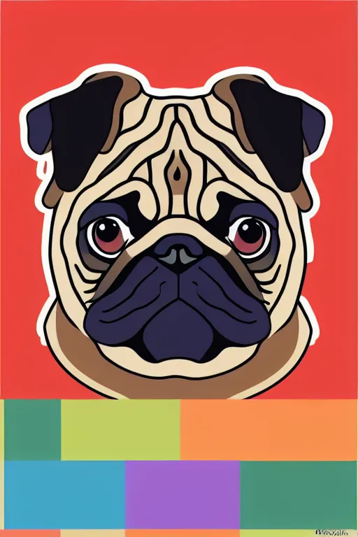 Image similar to Portrait of a pug as big as the world, sticker, colorful, illustration, highly detailed, simple, smooth and clean vector curves, no jagged lines, vector art, smooth