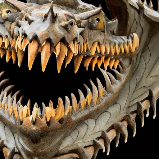 Image similar to a close up of a dragon with teeth bearing down on you