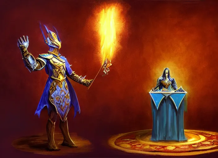 Image similar to magic : the gathering fantasy concept art of a piece of toast giving a speech at a podium, by marco bucci and frank frazetta, high resolution. a clear portrait of a regal piece of toast wearing royal clothing, giving a speech, podium, fantasy coloring, intricate, digital painting, artstation, smooth, sharp focus