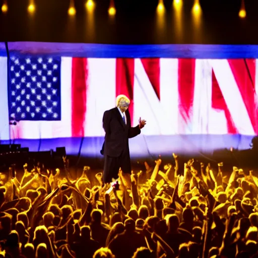 Prompt: stunning awe inspiring george w bush performing at a rap concert, movie still 8 k hdr atmospheric lighting