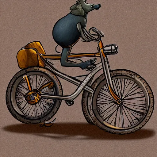 Prompt: a stainless steel bike, made of swiss cheese wheels, a cartoonish rat riding the bike on the surface of the moon and, digital painting, greg rutowski, artstation