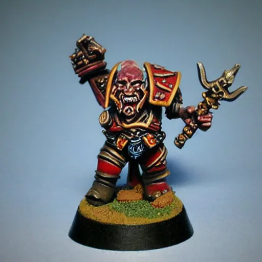 Image similar to chaos dwarf smith from warhammer fantasy : : head and torso oil painting