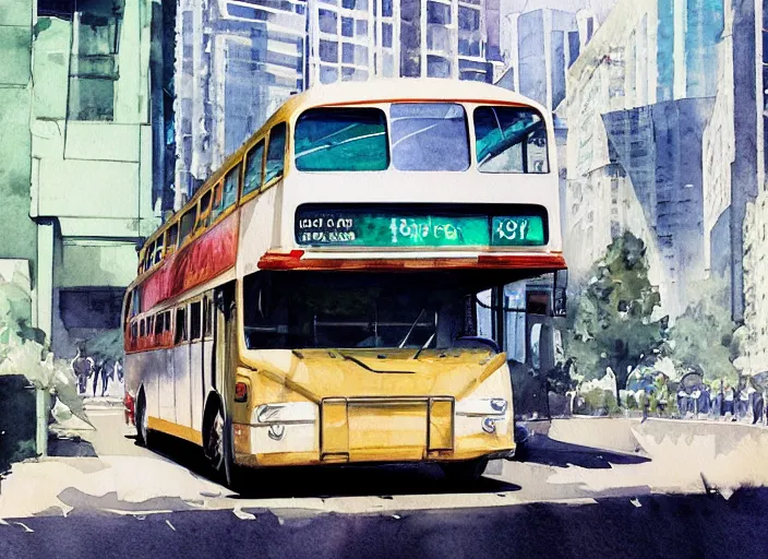 Image similar to concept art of a urban bus, pinterest, artstation trending, behance, watercolor, by coby whitmore, silver, laser light,