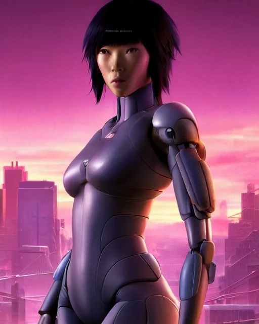 Image similar to weta disney pixar movie still portrait photo of motoko kusanagi the major ghost in the shell : : as cyborg woman by pixar : : by weta, wlop, ilya kuvshinov, rossdraws, artgerm, marvel, maxim cover, latex, octane render, sweaty, iridescent, bright morning, anime, liosh, mucha : :