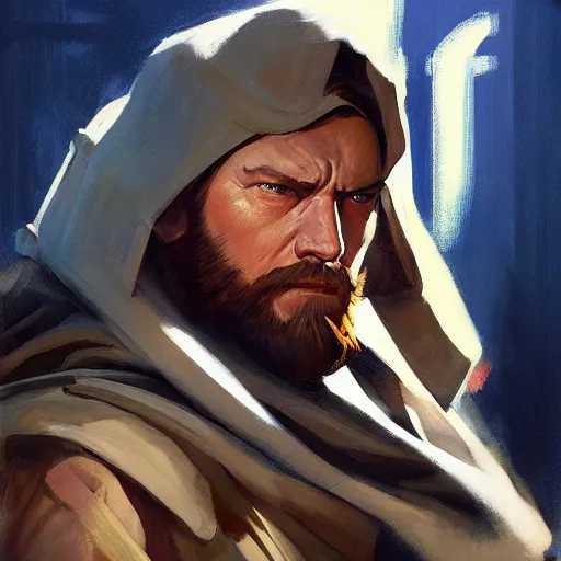 Image similar to greg manchess portrait painting of armored obi wan kenobi as overwatch character, medium shot, asymmetrical, profile picture, organic painting, sunny day, matte painting, bold shapes, hard edges, street art, trending on artstation, by huang guangjian and gil elvgren and sachin teng