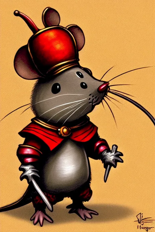 Image similar to a cute mouse knight character design, red wall, brian jacques fantasy art character