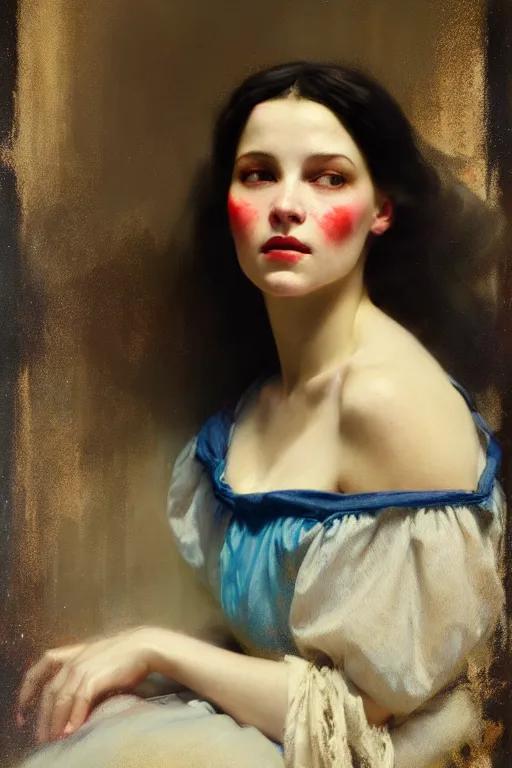 Image similar to soft colorsphotograph imax and solomon joseph solomon and richard schmid and jeremy lipking victorian loose genre loose painting full length portrait painting of snow white disney