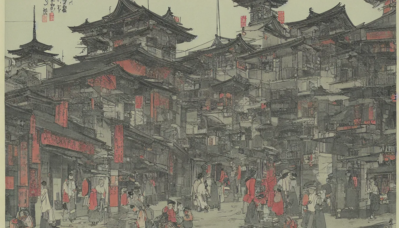 Image similar to calcutta, japanese illustration