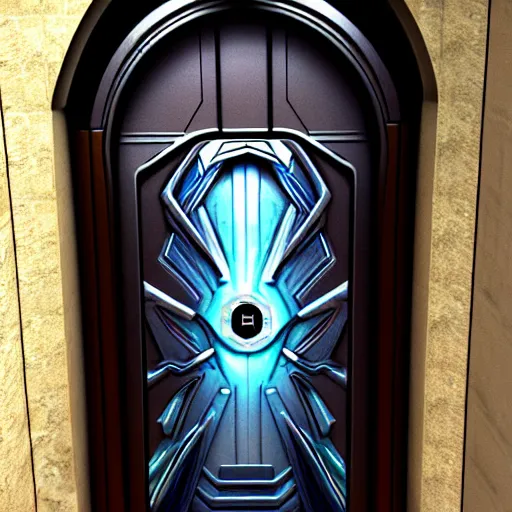 Prompt: hyper realistic ornate sci - fi door