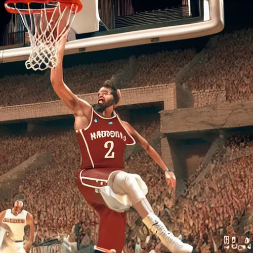 Image similar to napoleon Bonaparte slam dunks in an NBA game, highly detailed, 8k, octane render