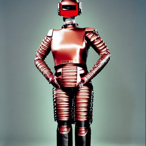 Prompt: robocop with costume design by vivienne westwood, award winning