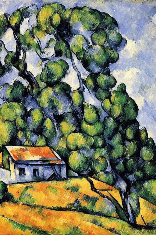 Image similar to a house in the middle of nowhere by paul cezanne