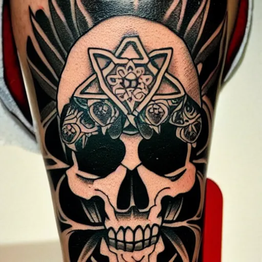 Image similar to tattoo design, stencil, tattoo stencil, traditional, a world famous tattoo of a geometric skull with a galaxy coming out of the top of its head-s 100