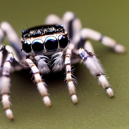 Prompt: a jumping spider using a shrunk computer keyboard, by pixar, macro lens, iridescent, style plate