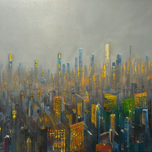 Image similar to a city falling off the edge of reality, oil on canvas