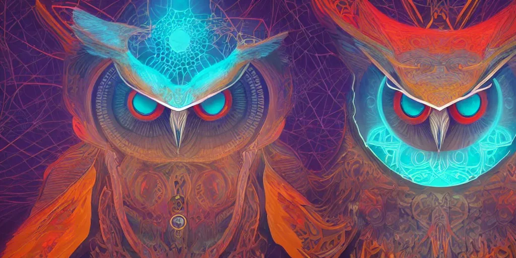 Prompt: symmetry!! product render poster vivid colors divine proportion owl, scifi, glowing fog intricate, elegant, highly detailed, digital painting, artstation, concept art, smooth, sharp focus, illustration