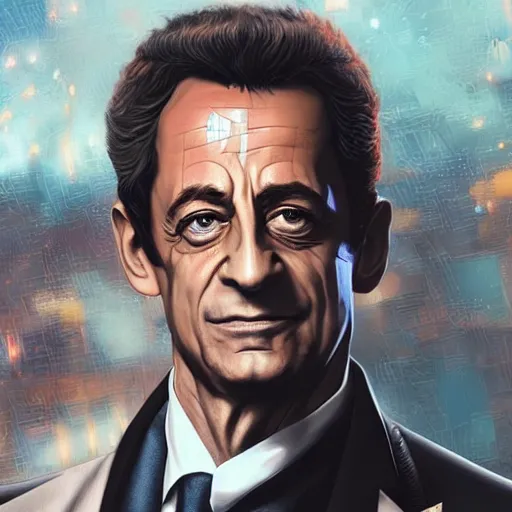 Image similar to Nicolas Sarkozy, cyberpunk art, trending on pixiv, artstation