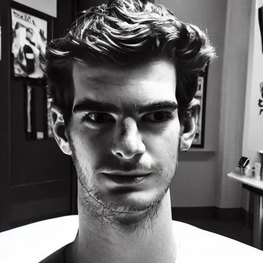 Image similar to “a realistic detailed photo of a guy who is an attractive humanoid who is half robot and half humanoid, who is a male android, Andrew Garfield, shiny skin, posing like a statue, blank stare”