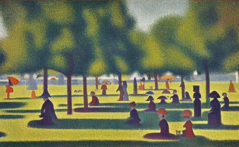 Prompt: a day at the warande, helmond, the netherlands made by georges seurat, oil painting,