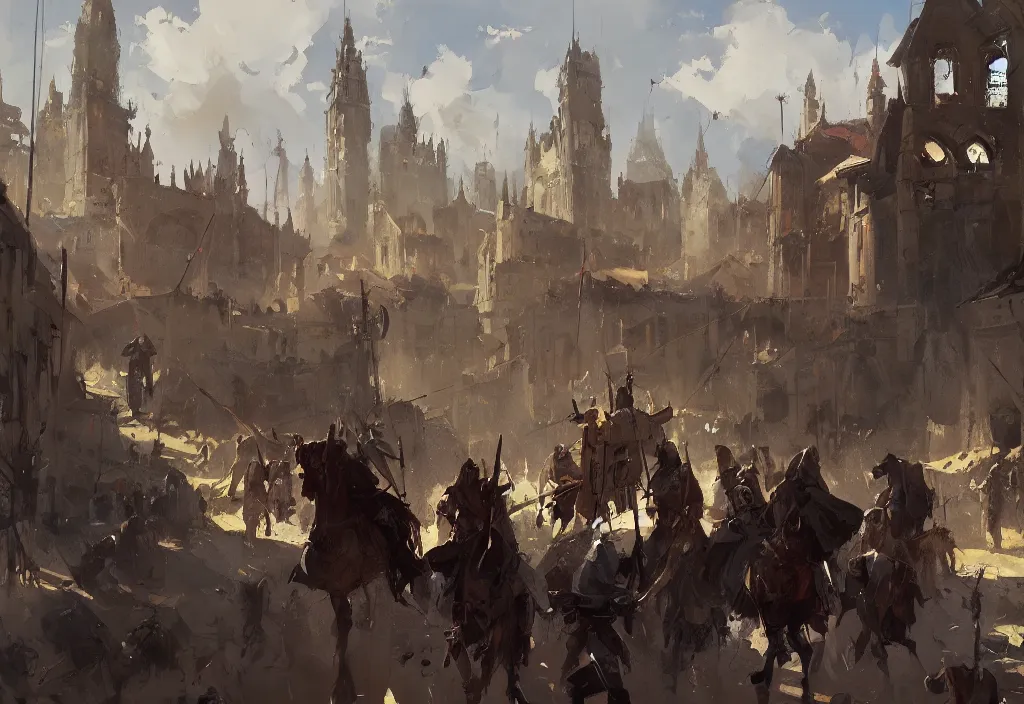 Image similar to ismail inceoglu painting of a medieval situation in the middle ages, painting, trending on artstation, by greg manchess and by craig mullins and by kilian eng and by jake parker