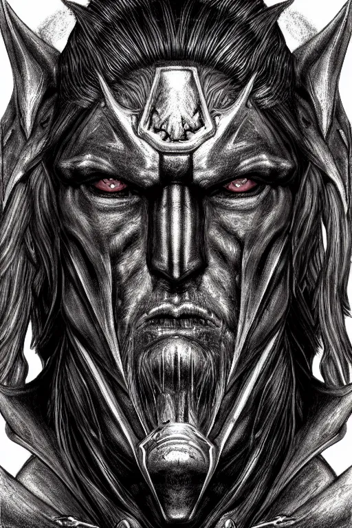 Image similar to head and shoulders portrait of an eldrich knight, drow, dark elf, shadar kai, breastplate, magical, male, high fantasy, d & d, by h. r. giger, face details, extremely detailed, digital illustration
