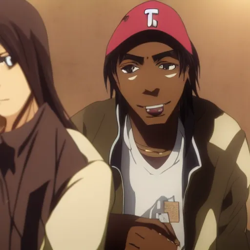 Prompt: Anime still of Tupac Shakur, from Attack On Titan (Anime Series)