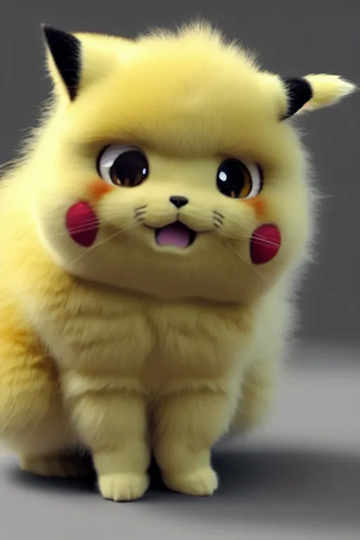 Image similar to high quality 3 d render hyperrealist very cute muted color fluffy! pikachu cat hybrid highly detailed, vray smooth, in the style of detective pikachu, hannah yata charlie immer, soft indoor light, low angle, uhd 8 k, sharp focus