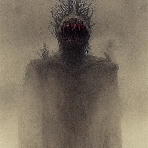 Image similar to elder demons from the abyss in a misty fog, by emil melmoth, by beksinski, cinematic