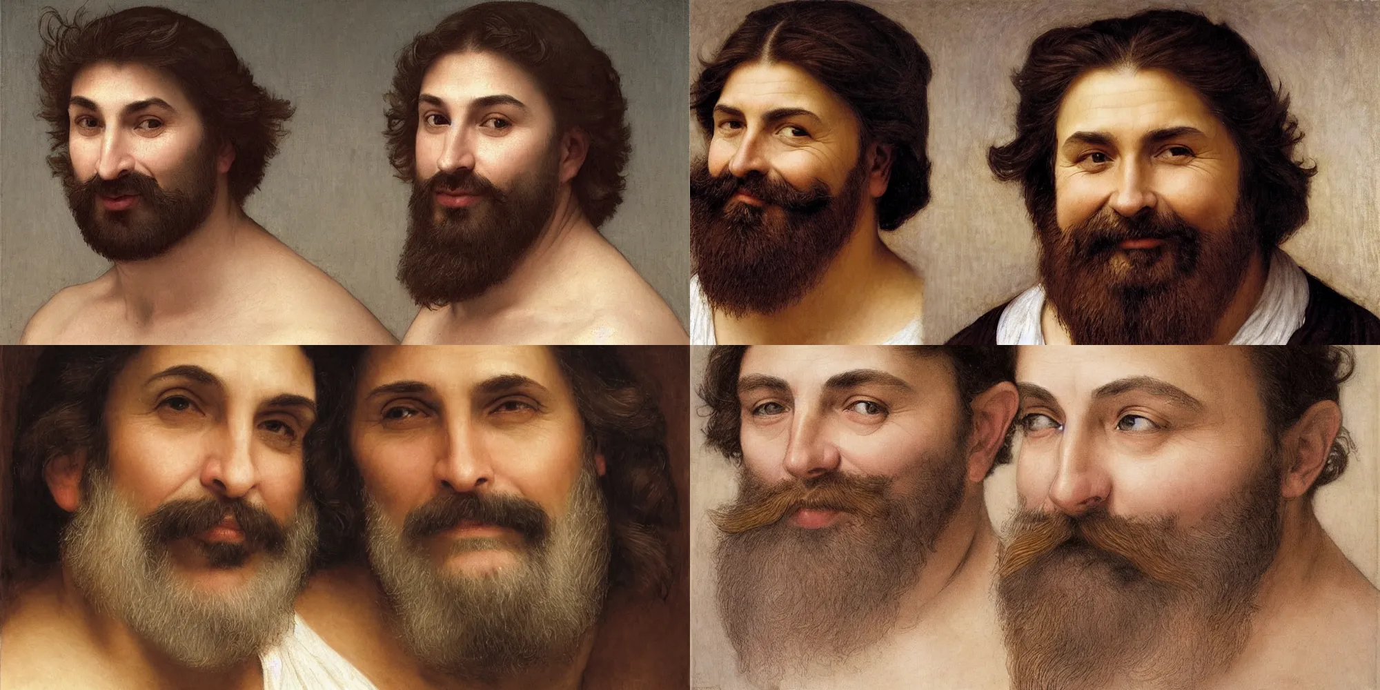 Prompt: middle-aged man with thick eyebrows, light beard, short light brown hair, amused facial expression, art by Anita Malfatti, Bouguereau, Da Vinci, Annie Leibowitz