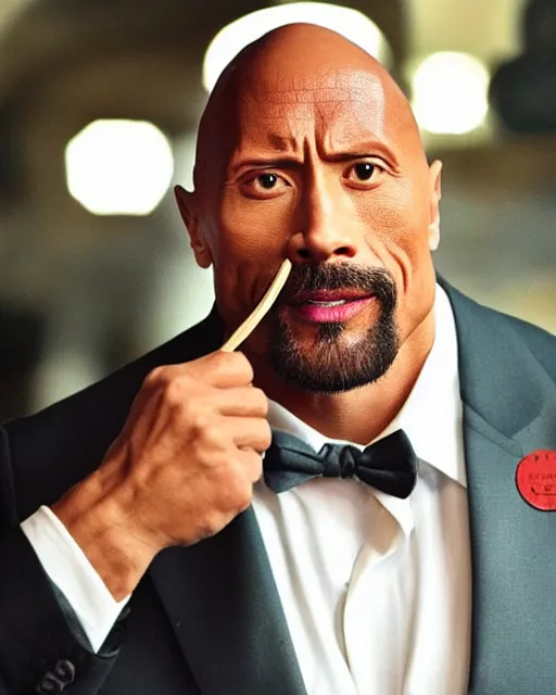 Image similar to dwayne johnson as colonel sanders eating fried chicken