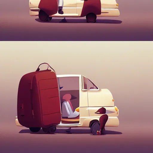 Prompt: goro fujita ilustration packing the car with luggage before going on a trip, painting by goro fujita, sharp focus, highly detailed, artstation