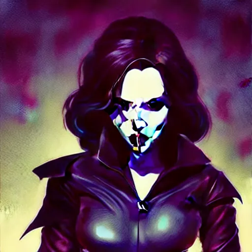 Image similar to rafael albuquerque comic art, peter mohrbacher, steve niles, artgerm, pretty scarlett johansson vampire sharp vampire teeth open mouth, symmetrical eyes, black leather jacket, jeans, long blonde hair