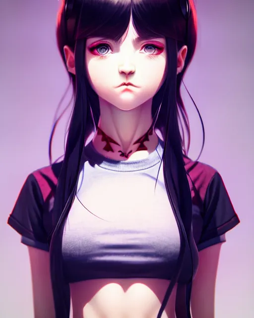 Prompt: full very close up shot of a beautiful loner girl, in tshirt, demented, russian, by saruei and guweiz and ilya kuvshinov and range murata, digital art, highly detailed, intricate, sharp focus, realistic, trending on artstation hq, deviantart, pinterest, unreal engine 5, 4 k uhd image