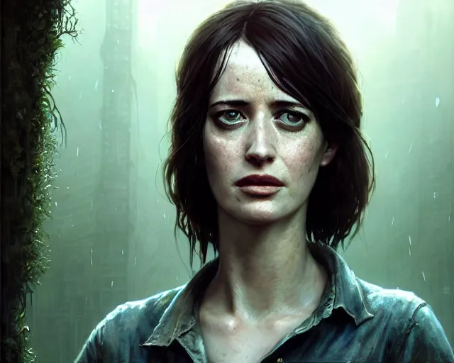 Image similar to highly detailed portrait of eva green, in the last of us, stephen bliss, unreal engine, fantasy art by greg rutkowski, loish, rhads, ferdinand knab, makoto shinkai and lois van baarle, ilya kuvshinov, rossdraws, tom bagshaw, global illumination, radiant light, detailed and intricate environment