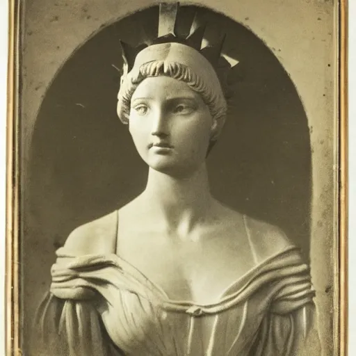 Prompt: portrait of a young woman whois identical to the Statue of Liberty. Image source Musee de Louvre