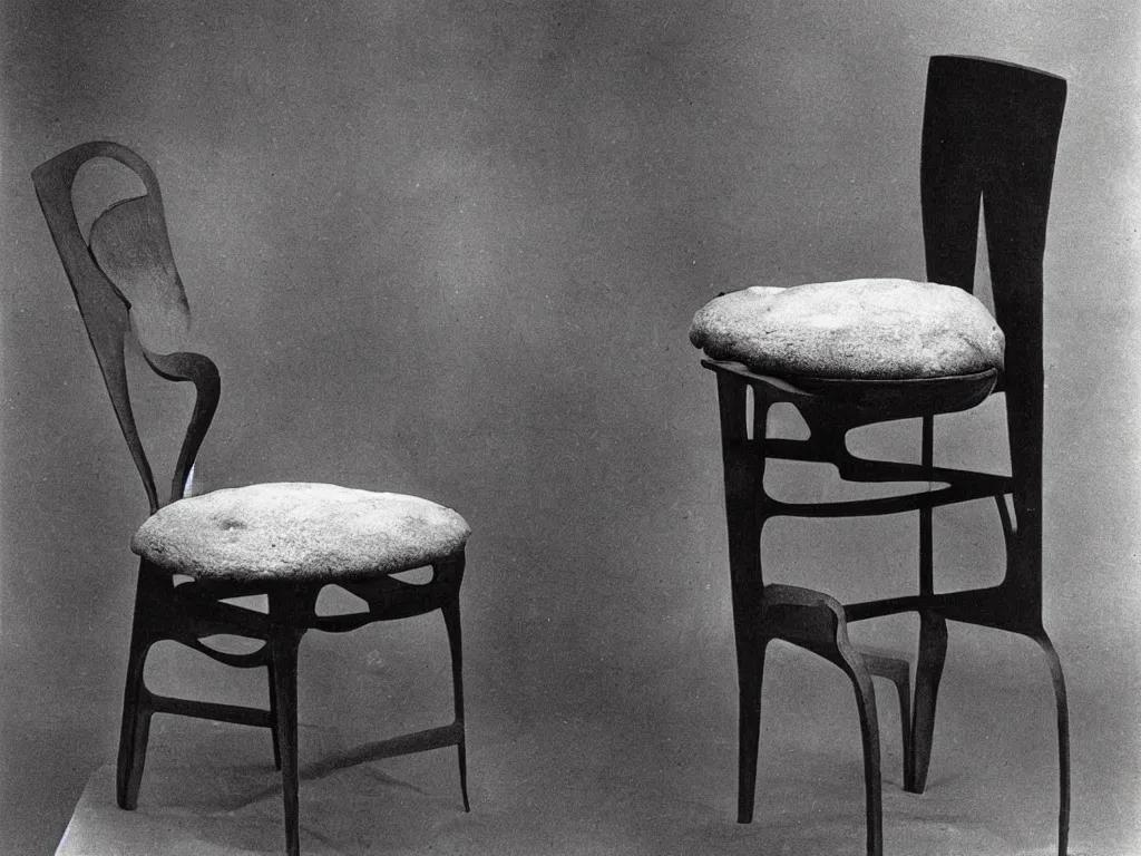 Image similar to modernist chair with bread. karl blossfeldt, salvador dali