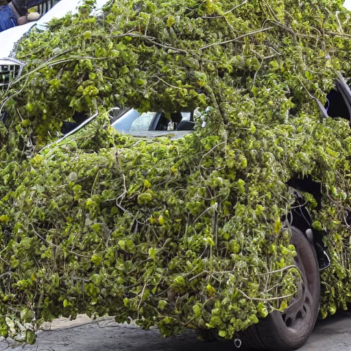 Image similar to a car wrapped in vines being crushed, heonhwa choe, photorealistic