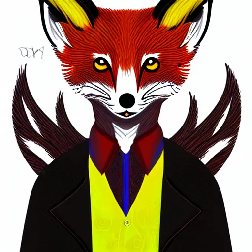 Image similar to mad fox scientist, digital art