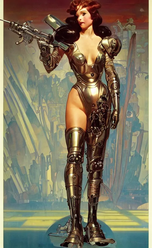 Prompt: exquisite imaginative cybermechanical girl in armor poster art, movie art, by lucasfilm, weta studio, alphonso mucha, james jean, frank frazetta, 8 k, denoised, sharp, crisp, high quality