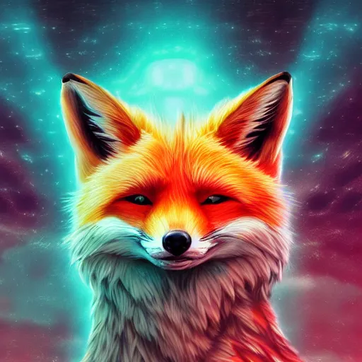 Prompt: digital fox, retrowave palette, digital world, highly detailed, electric breeze, anatomically correct vulpine, synth feel, fluffy face, ear floof, flowing fur, partial grayscale, super realism, accurate animal imagery, 4 k digital art