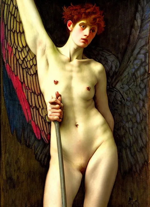 Image similar to harpy, full body, dnd character art portrait, dramatic lighting, vivid colors by edgar maxence and caravaggio.