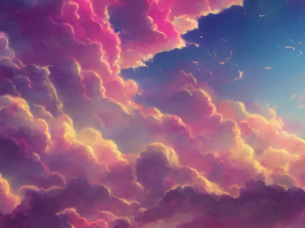 Prompt: pink and yellow anime sky clouds, fantasy, artwork, aesthetic, calming, very beautiful scenery, hd, hdr, ue5, ue6, unreal engine 5, cinematic, 4k wallpaper, 8k ultra,