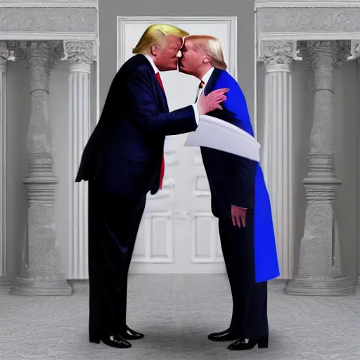 Image similar to trump and putin kissing dressed up like princesses